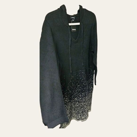 Torrid Plus Size Lurex Black Metalic Gold Hooded Kangaroo Pockets Mini dress 3X - Picture 5 of 16